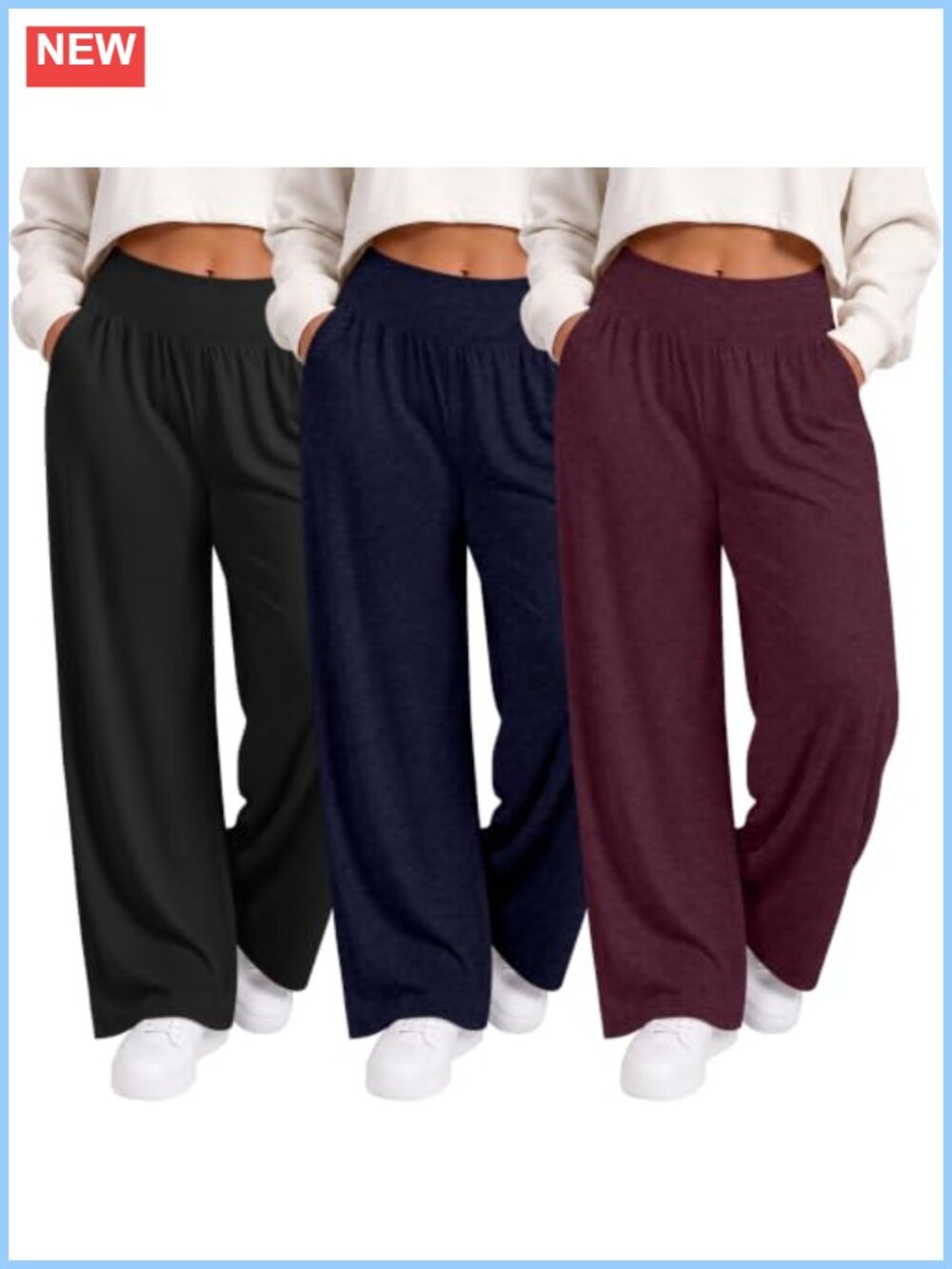 Women Plus Size Wide Leg Yoga Pants 3 Pack High Waisted Lounge Pants with
